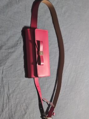Red Leather Bow Belt Bag - Women